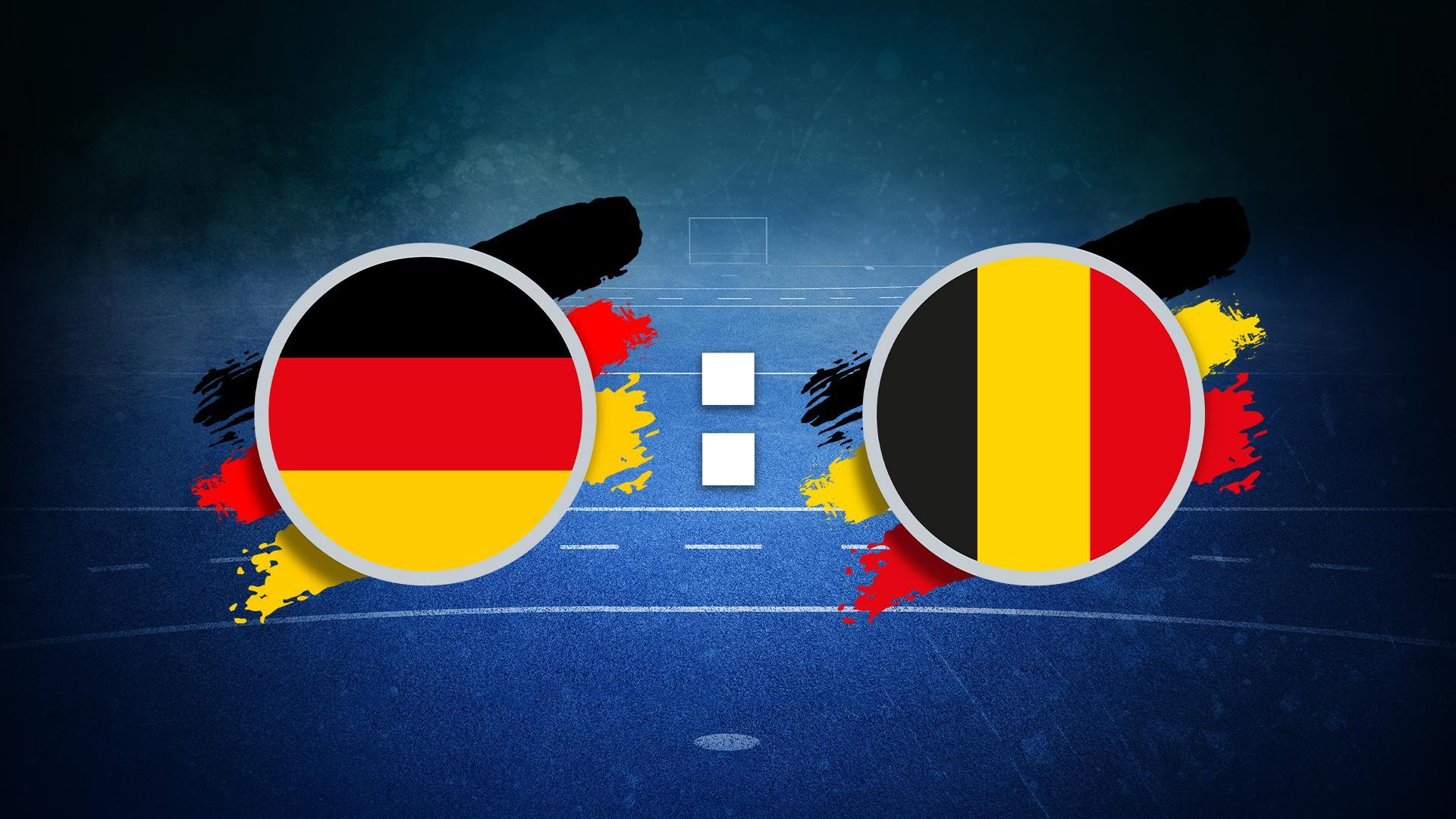 Werbegrafik mit Flaggen von Deutschland und Belgien.